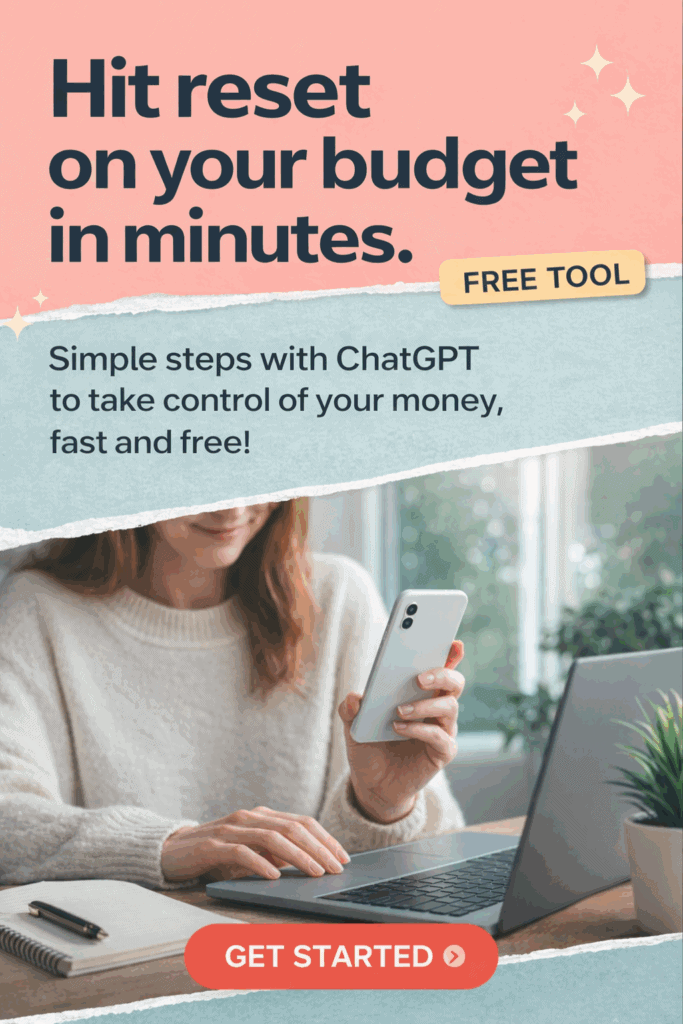 Woman using a laptop and smartphone at home while resetting her budget, showing simple budgeting help, money management steps, budget reset ideas, and easy personal finance organization.