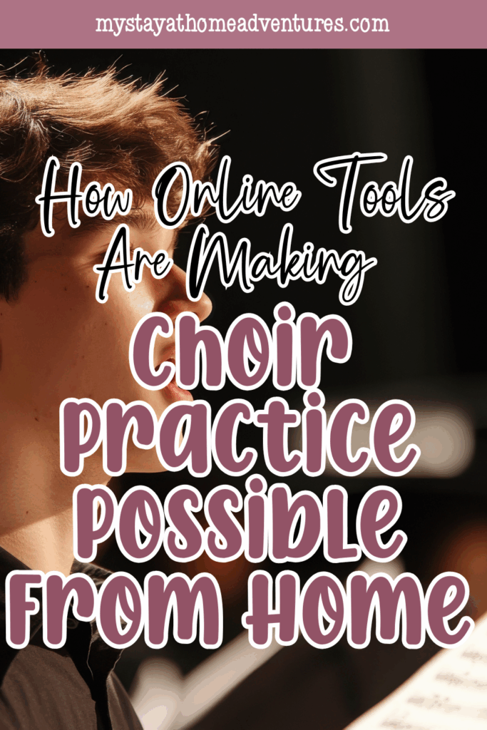 A singer rehearses solo, reflecting how technology supports choir members practicing from home with digital resources.