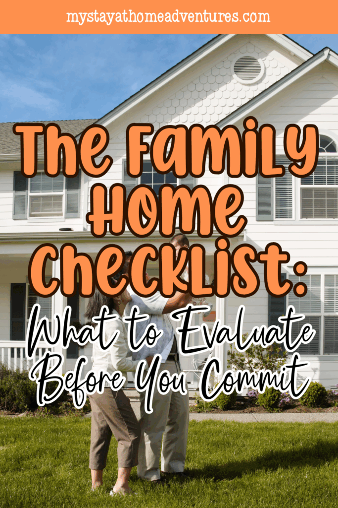 A couple evaluates a home exterior, visually reinforcing the checklist steps for choosing the right family home.