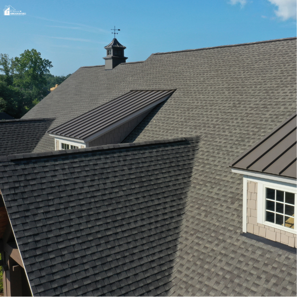 A detailed view of a complex roof design, highlighting the kind of home improvement that should be handled by skilled roofing professionals.