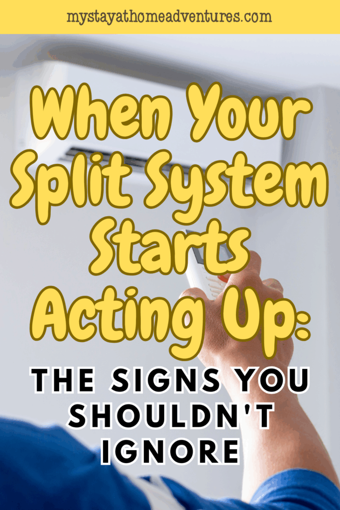 Someone pointing a remote at a wall-mounted split system unit, highlighting signs of performance issues covered in the blog post.