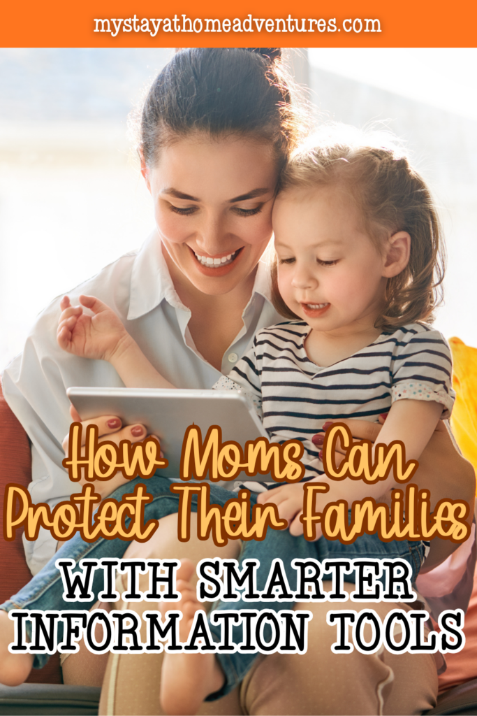 Mother sitting with her child while using a tablet, symbolizing informed parenting through smart technology and digital safety tools.