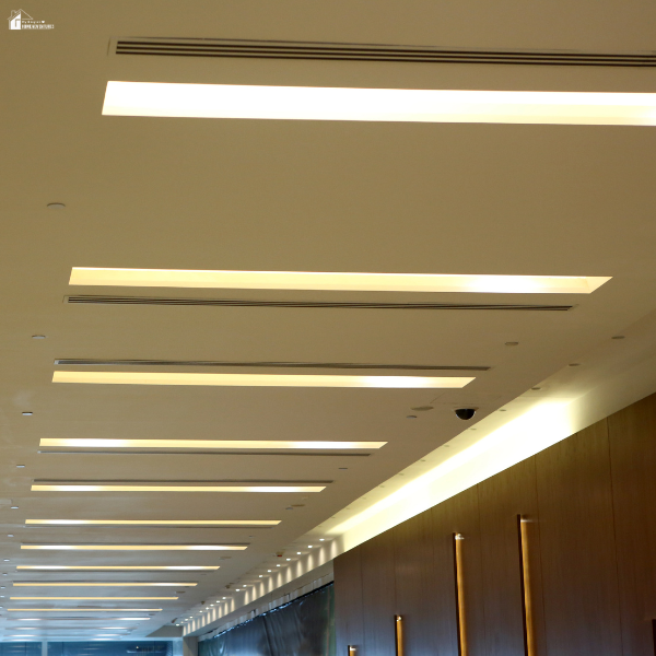 Modern commercial interior with recessed LED lighting designed to improve energy performance and increase potential rebate savings.