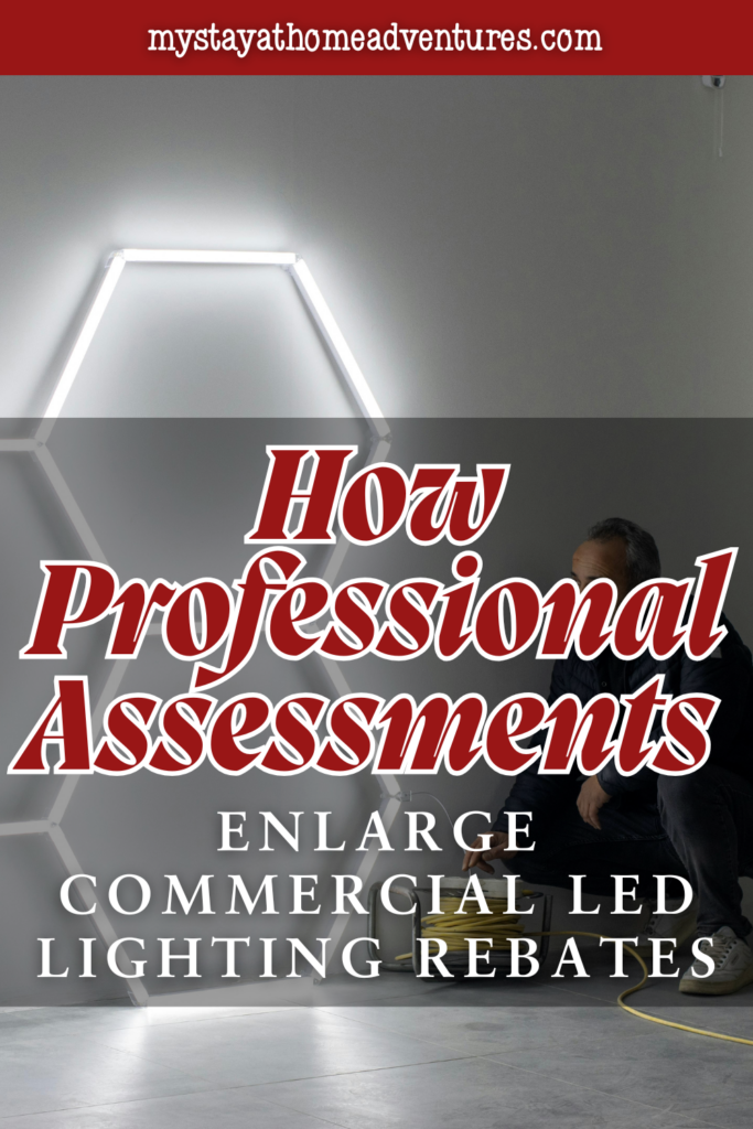 Contractor installing advanced LED lighting in a business space to support energy audits and maximize rebate opportunities for commercial upgrades.