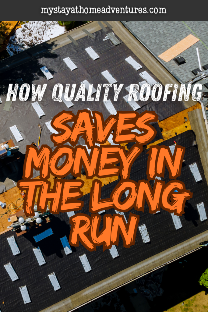 Aerial view of a roof under professional installation with underlayment and ventilation components visible, emphasizing quality roofing systems designed to prevent costly future repairs and extend roof lifespan.