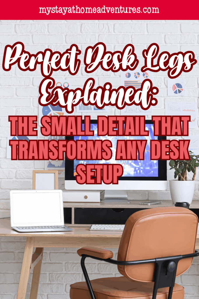 A stylish workspace with a wood desk supported by angled legs and paired with a brown leather chair, highlighting design and structure.