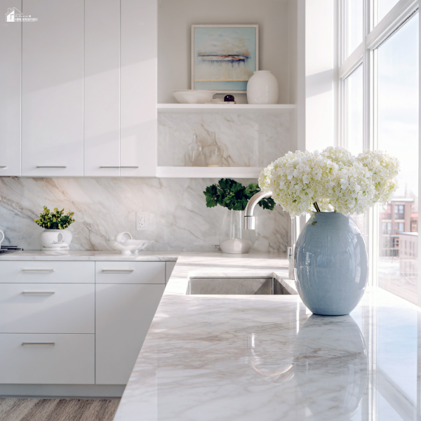 A modern kitchen featuring high-definition surface design with realistic stone textures that reflect today’s redefined luxury.