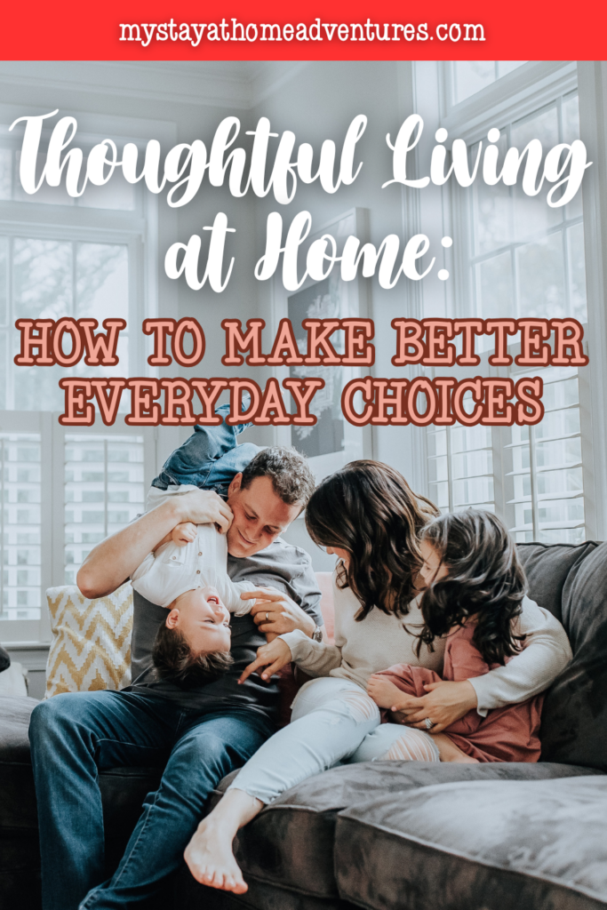 Family spending quality time together on a couch in a cozy living room, illustrating intentional living and meaningful daily decisions at home.