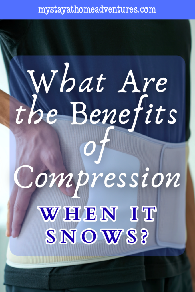 Close-up of a person wearing a compression back brace, hand resting on their side.