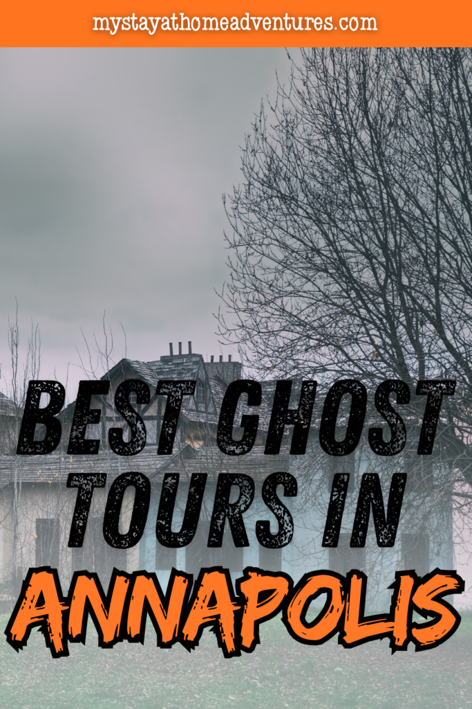 Foggy scene with an old historic building and bare trees, reflecting the mysterious atmosphere often experienced during nighttime haunted walking experiences in Maryland’s capital.