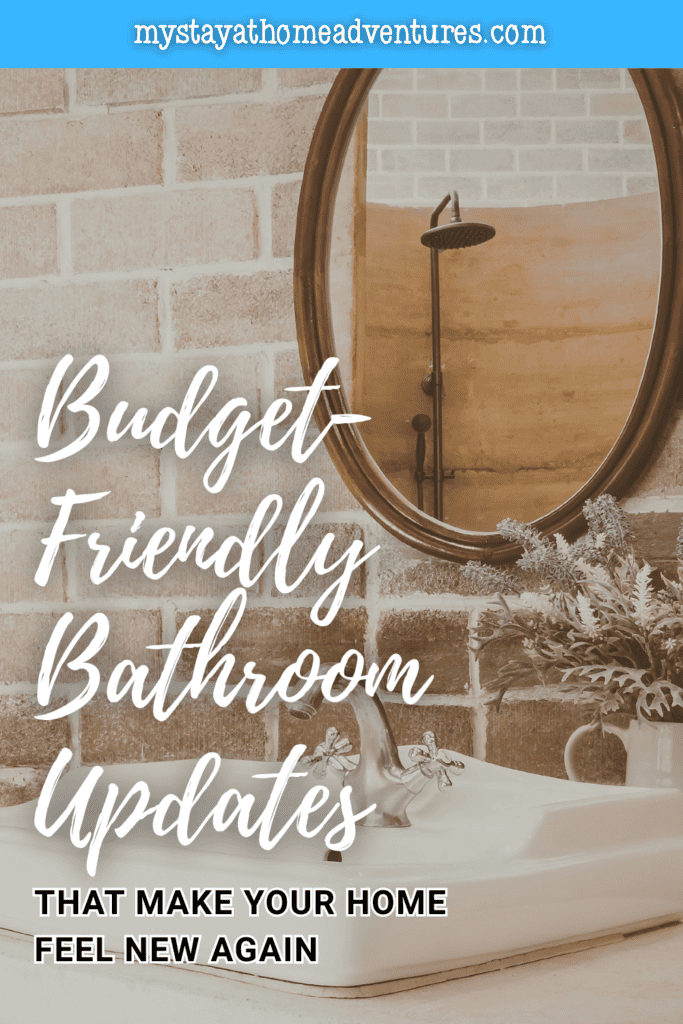 Stylish bathroom sink with vintage faucet, round wall mirror, and decorative flowers against a light brick wall for a refreshed bathroom look.