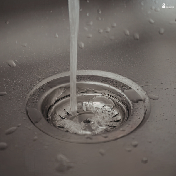 Water running into a kitchen sink drain as part of everyday home maintenance and fixing small plumbing issues.