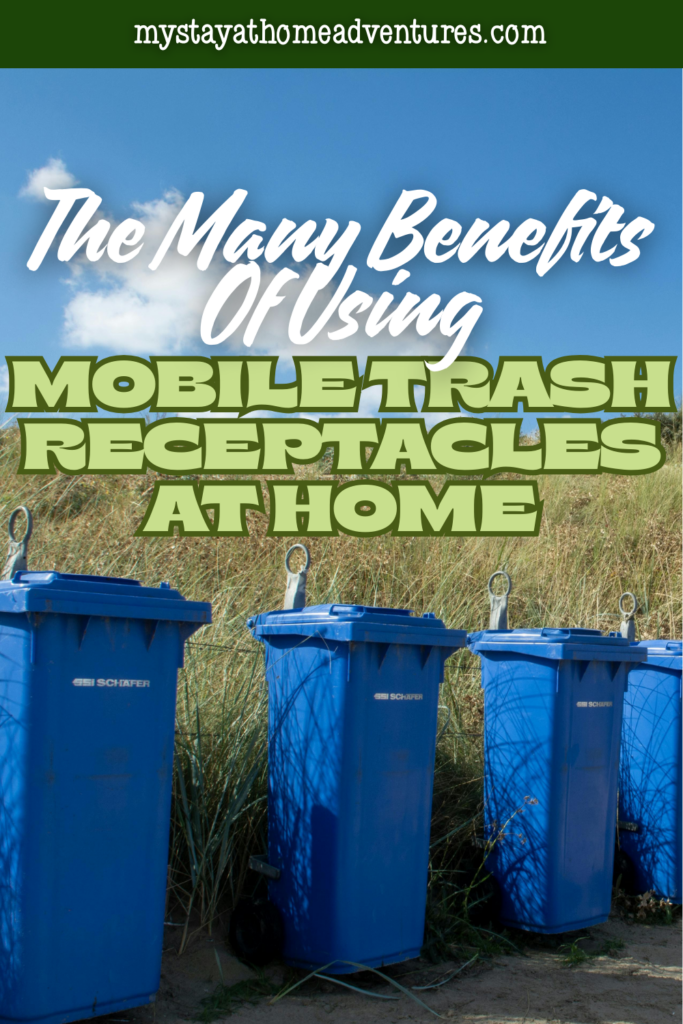 Large wheeled garbage containers outdoors demonstrating the benefits of mobile trash receptacles for easier home waste management.