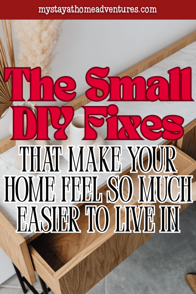 Open drawer in a modern cabinet with decor items, representing small DIY fixes that make your home feel easier to live in and more functional.