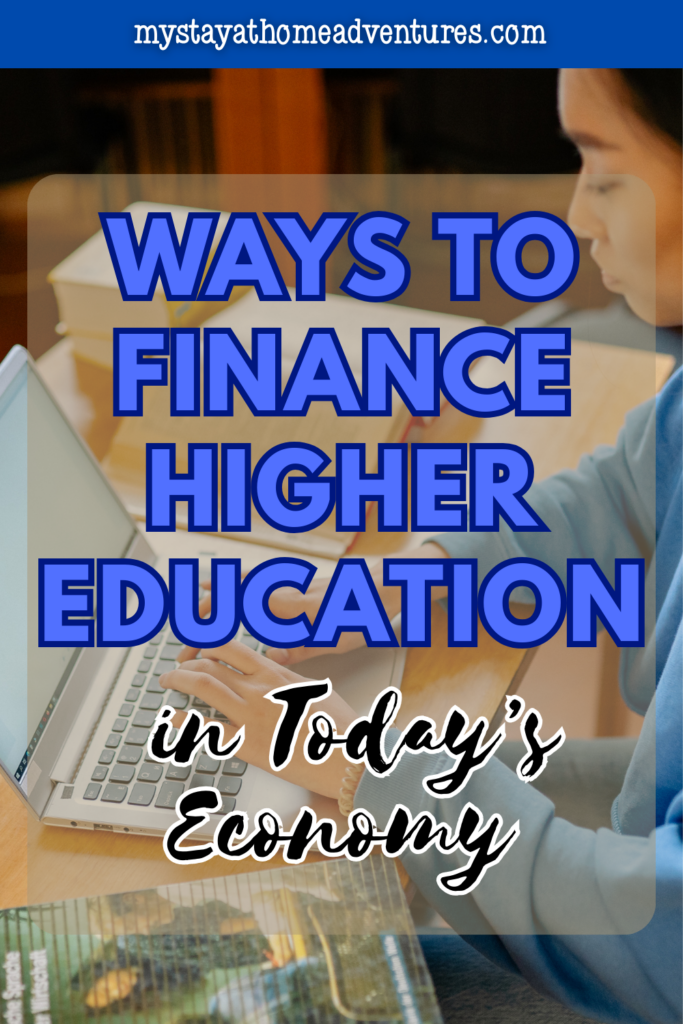 Student studying with a laptop and books on a desk, representing planning and budgeting for the cost of continuing education.