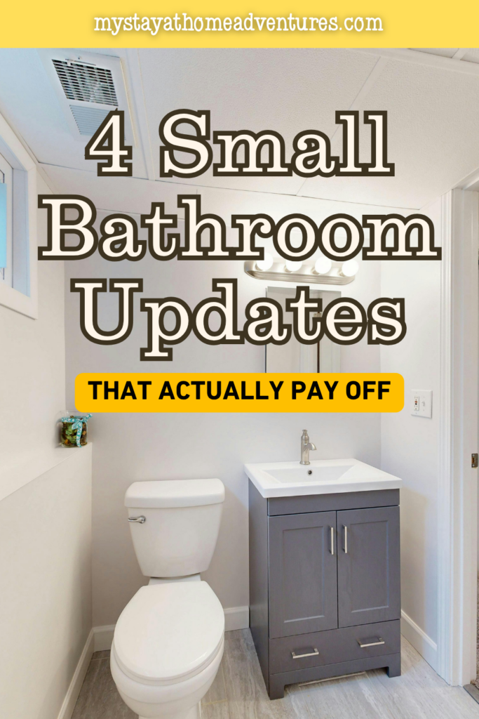 Small bathroom with a compact vanity and toilet, highlighting budget-friendly updates that enhance space, efficiency, and overall appearance.