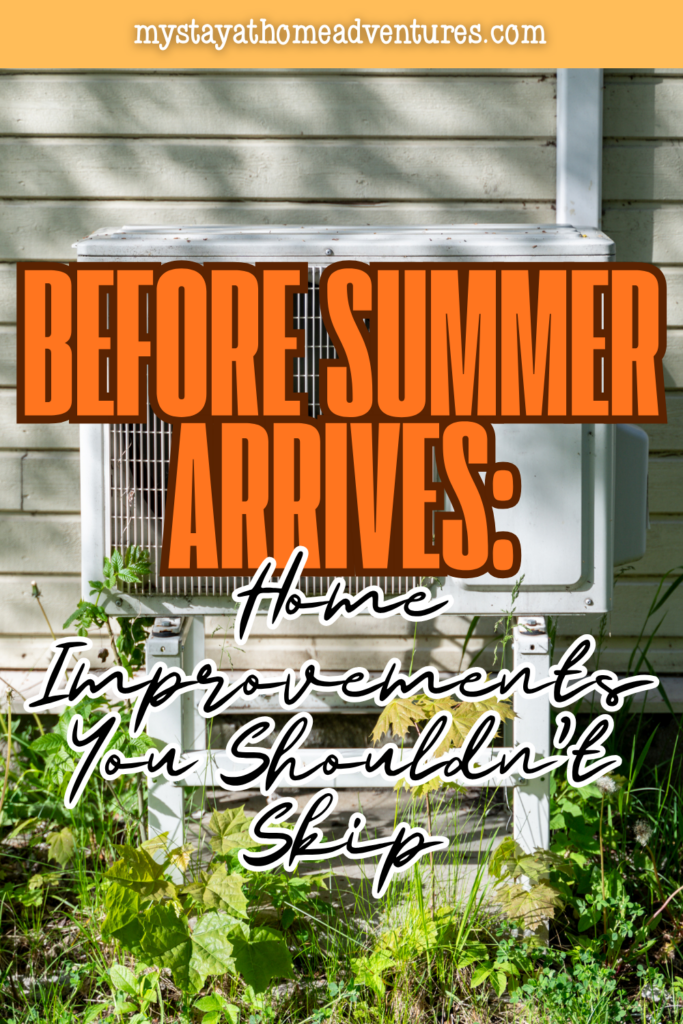 An outdoor air conditioning unit next to a home, highlighting the importance of maintenance and home improvements before summer.