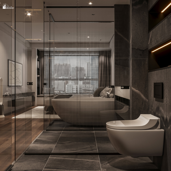 Modern bathroom remodeling design featuring a freestanding tub, glass shower enclosure, and sleek finishes that balance luxury and practicality.