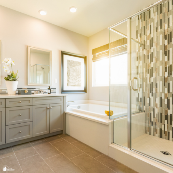 Luxury bathroom with modern finishes and spacious design that appeals to an upscale home buyer.