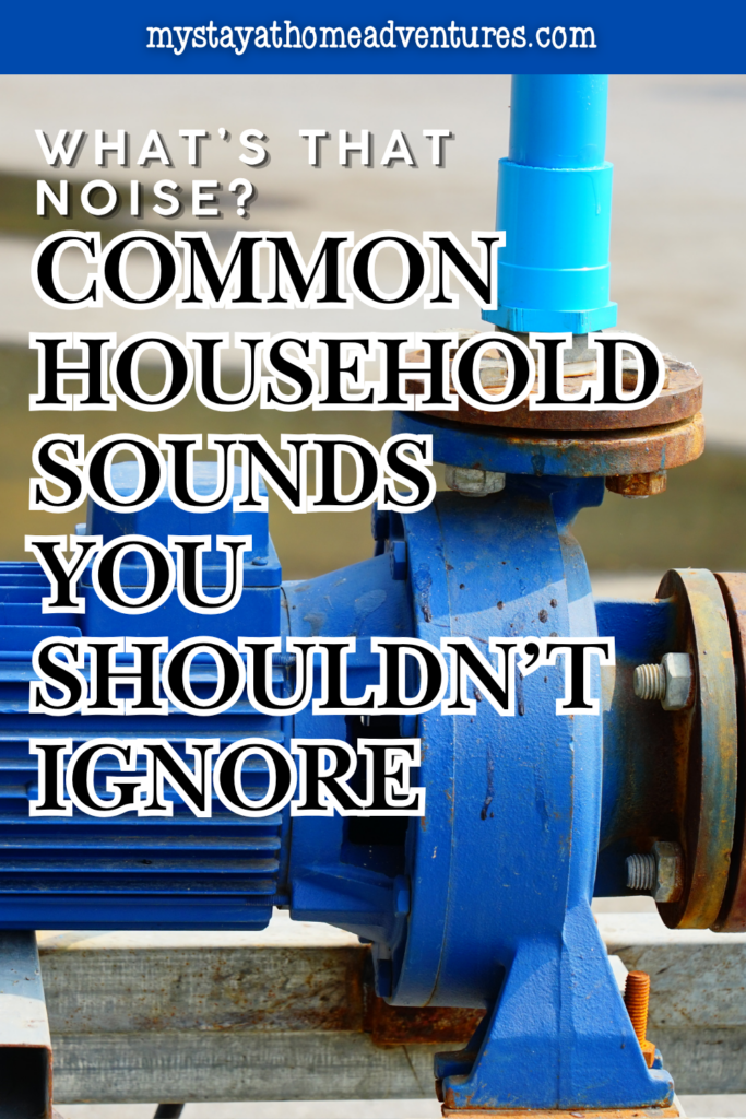 Blue water pump and pipe equipment, representing loud mechanical household sounds that may signal plumbing or motor issues.