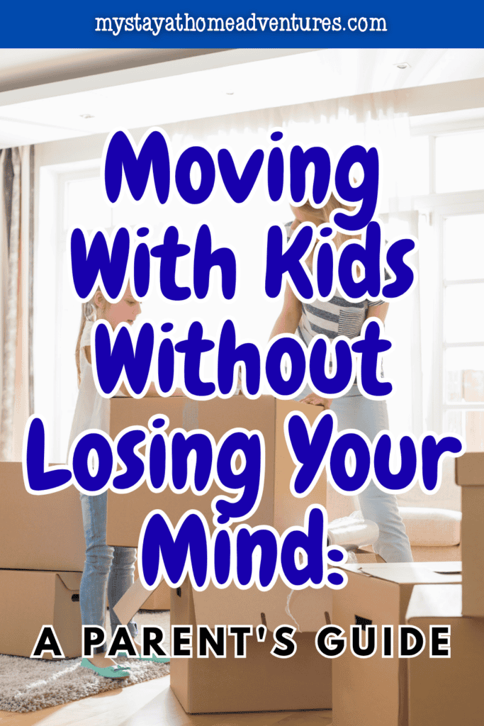 Parent and child unpacking cardboard boxes together during a family move into a bright new house.