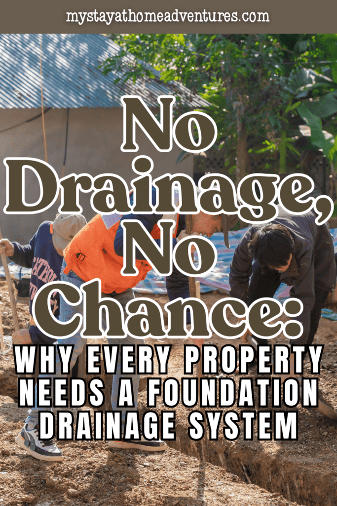 Construction crew digging foundation trenches and preparing drainage solutions to help prevent flooding, erosion, and water damage around homes.