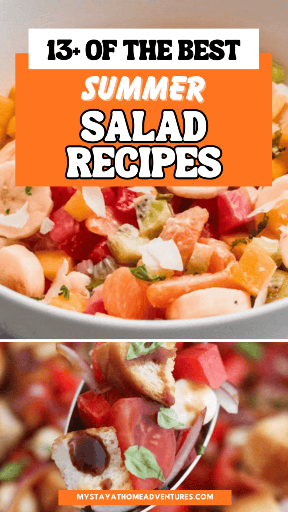 Bowl of colorful fruit salad with fresh citrus, kiwi, strawberries, and tropical fruit for the best summer salad recipes.