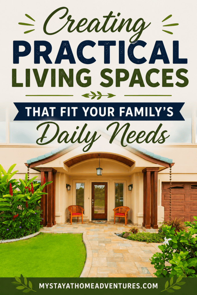 Front entrance of a modern family home with landscaping and about creating practical living spaces that support daily family needs. 