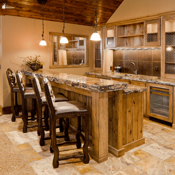 Durable bar furniture with sturdy stools and a spacious countertop designed for everyday family use and entertaining.