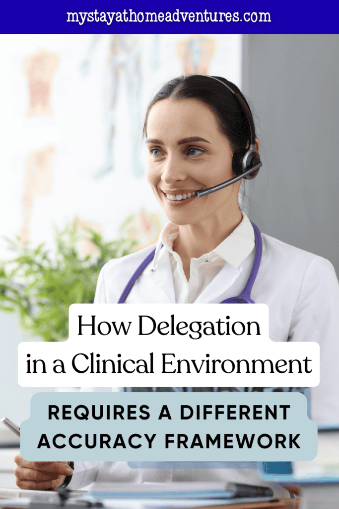 Healthcare professional using a headset to coordinate clinical support tasks and ensure accurate delegation of patient-related processes.