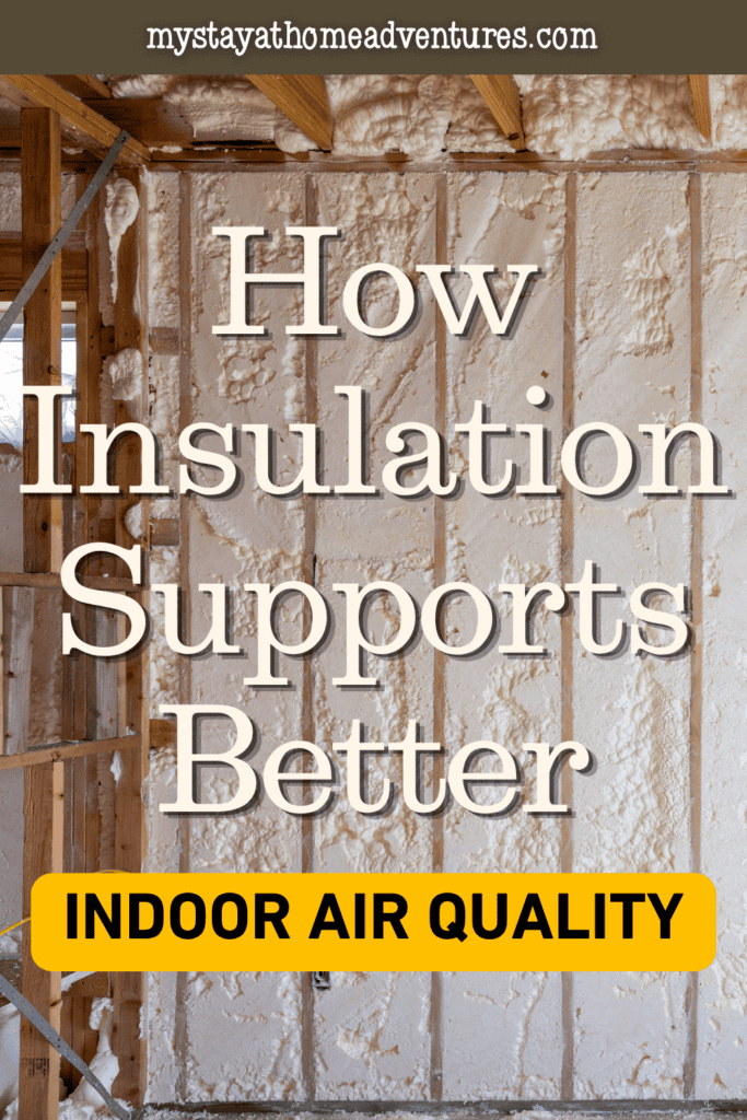 Interior wall framing filled with spray foam insulation, demonstrating a home insulation system designed to improve indoor air quality.