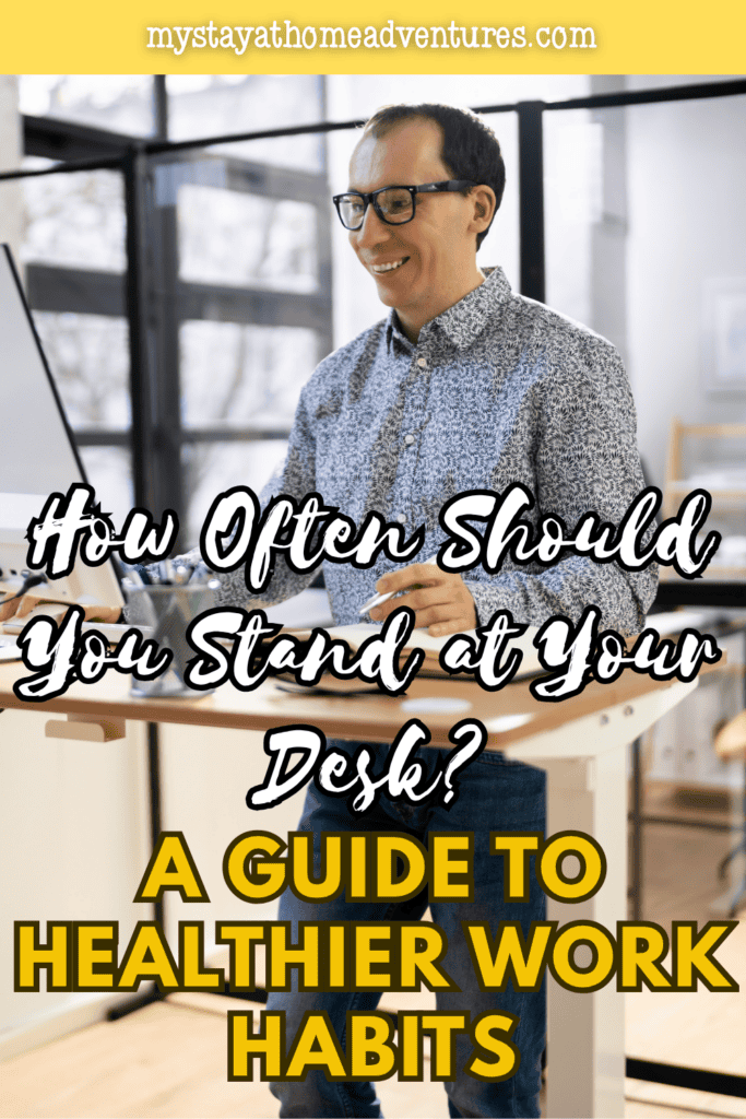 Professional working at a height-adjustable desk, representing standing desk routines, workplace wellness, and improved ergonomic work habits.
