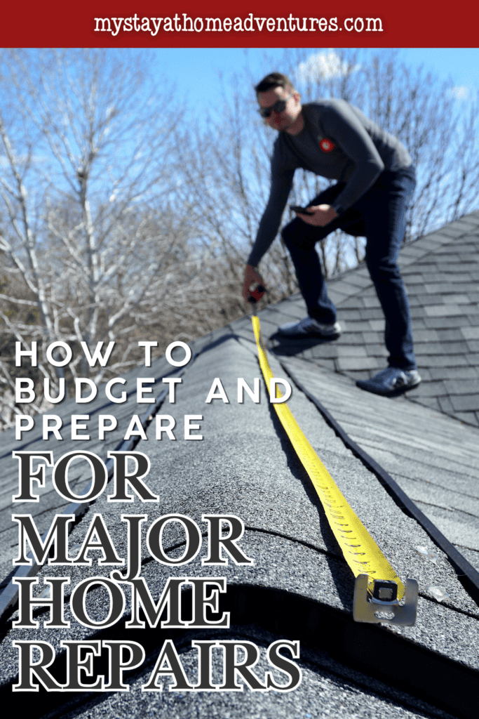 Person measuring a rooftop before a large maintenance project, representing how to budget and prepare for major home repairs.