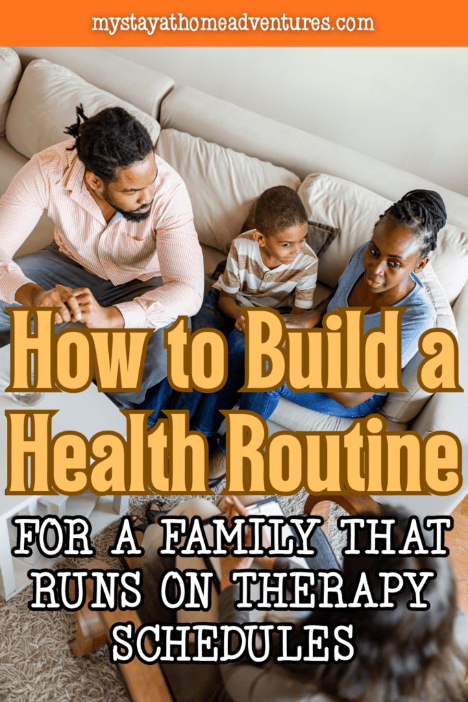 Family sitting together and discussing daily plans, illustrating the organization of health routines around ongoing therapy schedules.