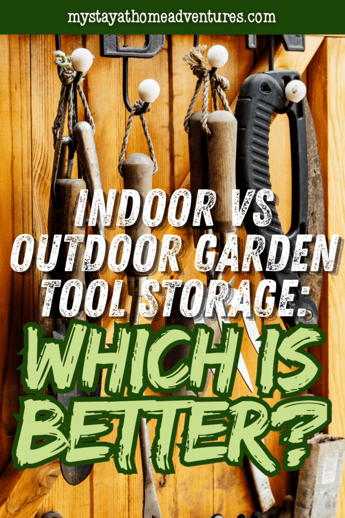Garden tool storage wall with hand tools hanging on hooks for easy access and organized gardening equipment management.