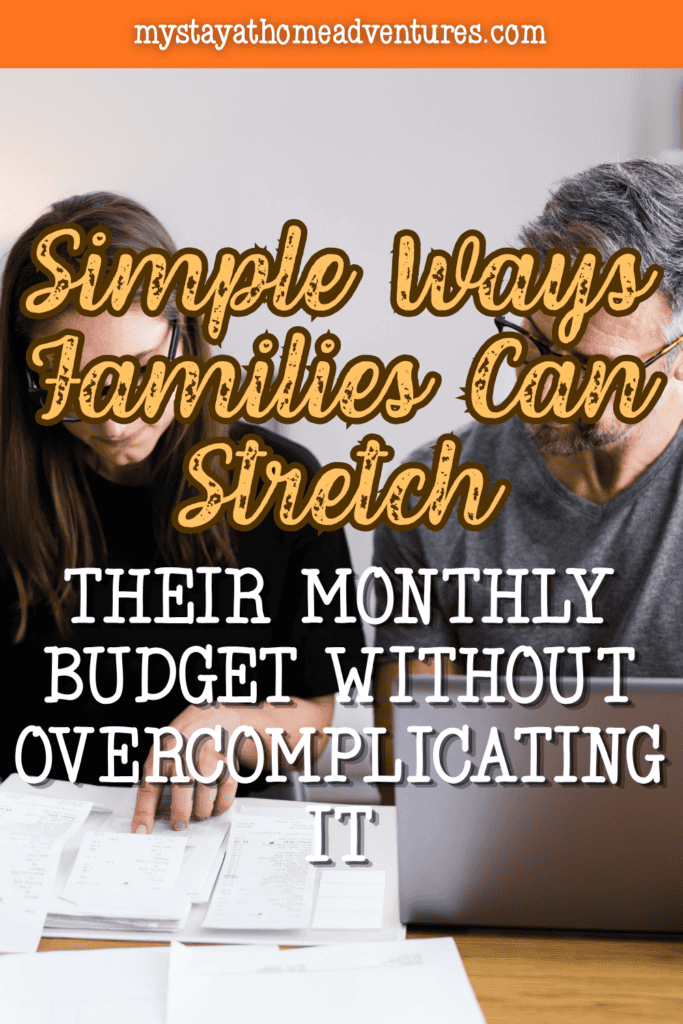 Parents reviewing bills and household expenses together while using practical budgeting strategies to make their monthly income go further.