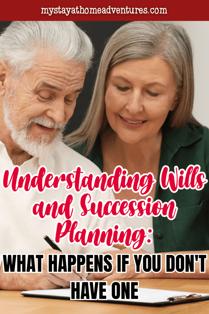 Couple completing will and succession planning documents to help protect assets and provide clear inheritance instructions.