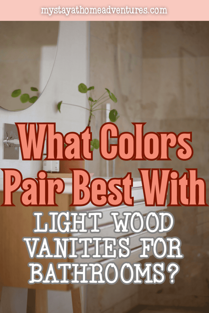 Light wood vanity styled with neutral finishes and natural elements to highlight warm wood tones in a modern bathroom setting.