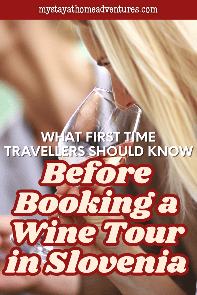 Traveler evaluating the aroma of a wine during a tasting session at a vineyard, showcasing an authentic wine tourism experience in Slovenia.