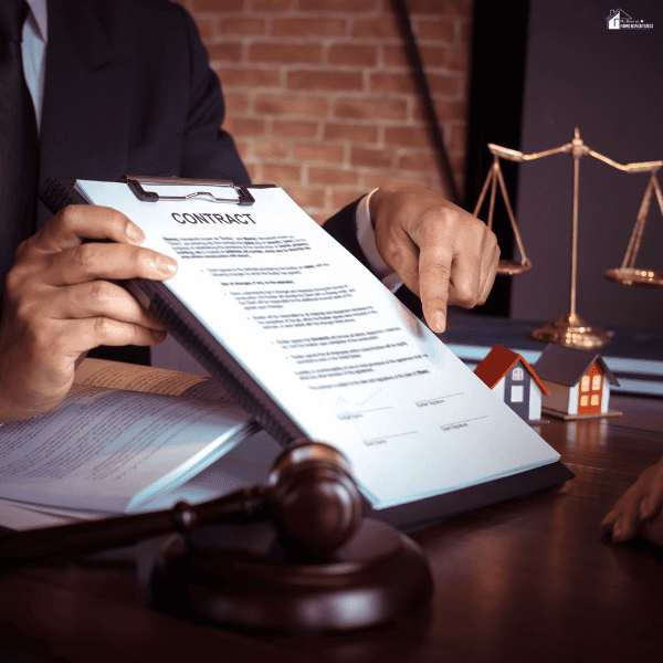 Attorney reviewing and explaining a legal agreement with a client during a consultation about fraud allegations.