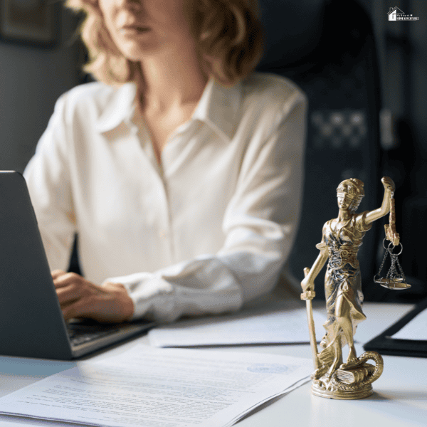 Close-up of legal documents and a justice statue on a desk, representing the role of operational decision-making during a business receivership.