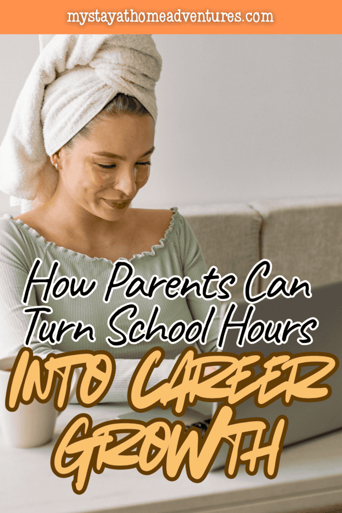Parent using a laptop at home to focus on career growth, skill development, and flexible work opportunities.