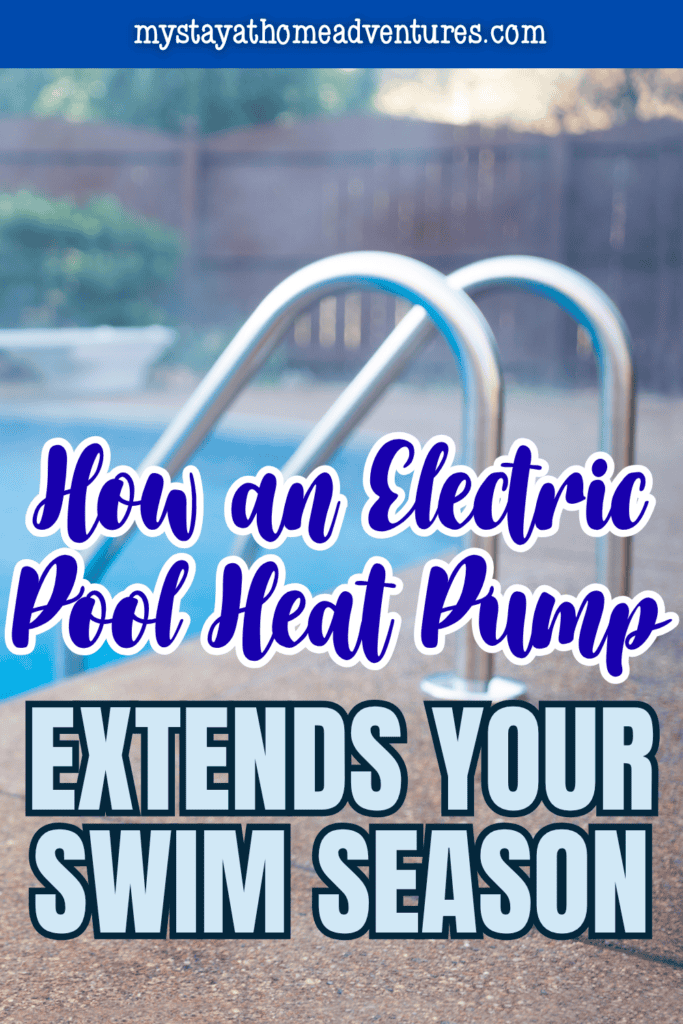 Backyard swimming pool with metal ladder, representing how a pool heat pump can help homeowners enjoy a longer swimming season.