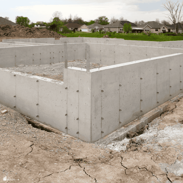 Newly poured concrete foundation prepared for commercial construction with careful planning and material management.