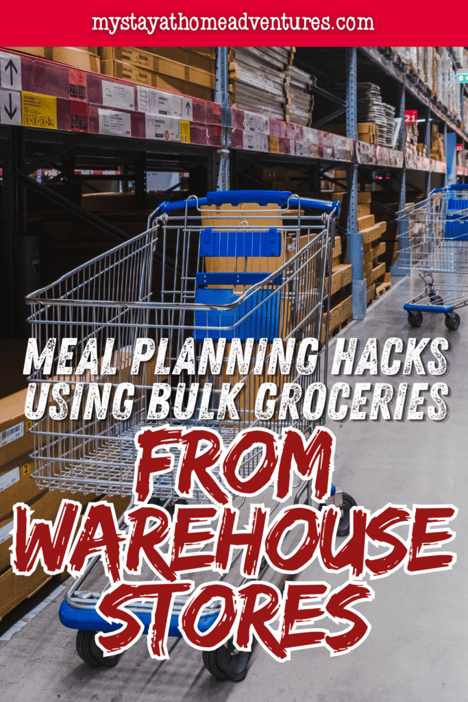 Shopping carts inside a warehouse store, representing bulk grocery shopping, meal planning strategies, and cost-saving food purchasing habits.