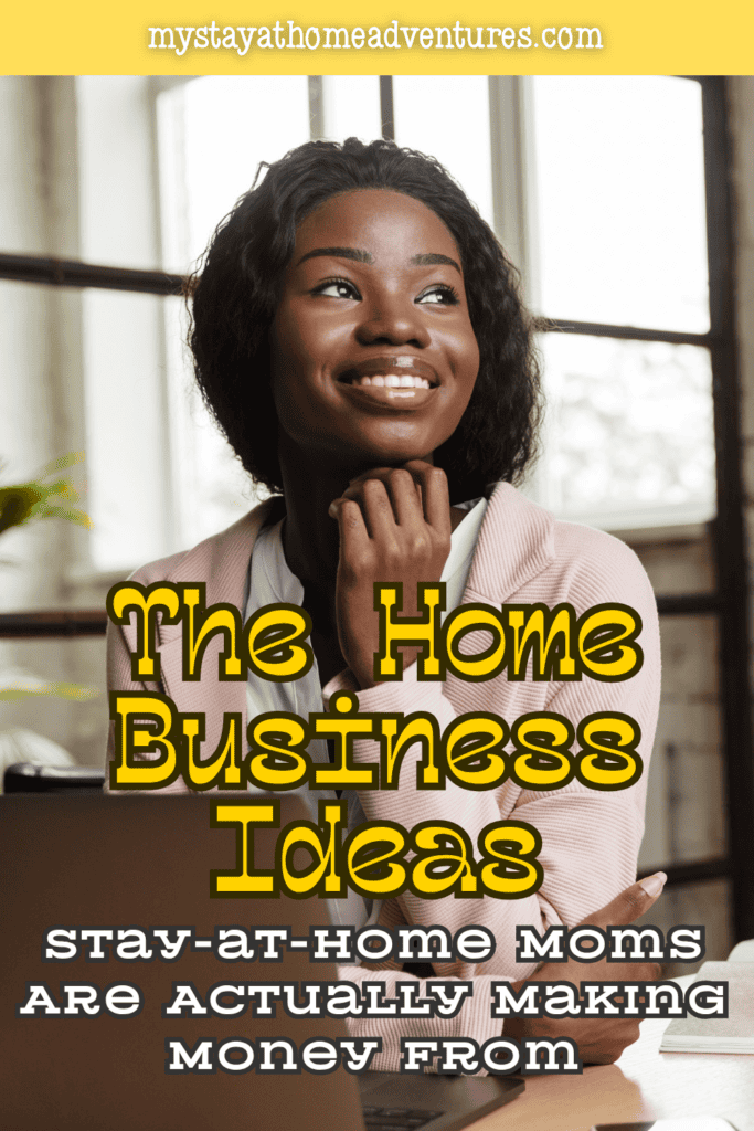 Entrepreneur working from home in a bright office setting, symbolizing successful home business ideas and income opportunities for stay-at-home moms.