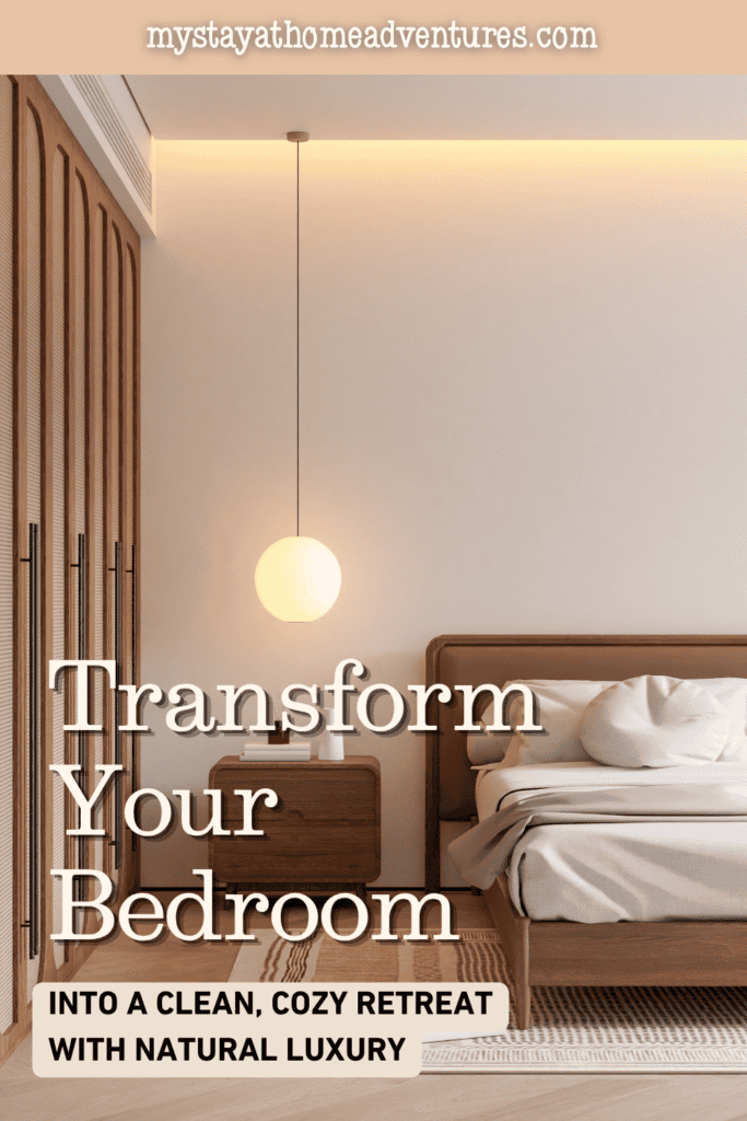 Modern bedroom featuring warm wood finishes, soft lighting, and natural textures that create a serene and luxurious bedroom retreat.