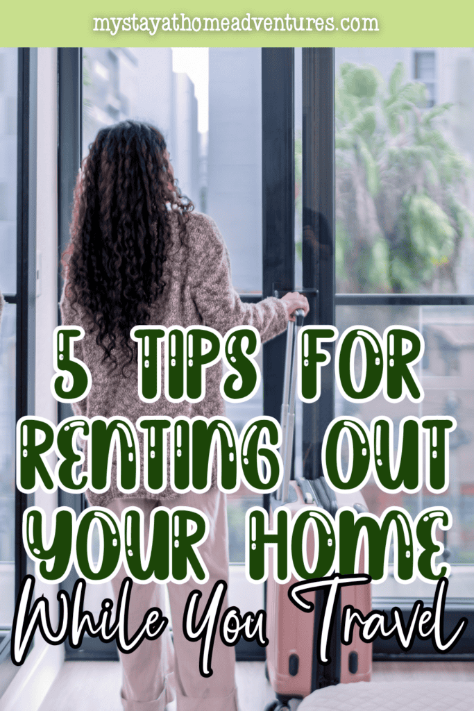 A traveler with a suitcase leaves a home, illustrating renting out a property while traveling to earn extra income.