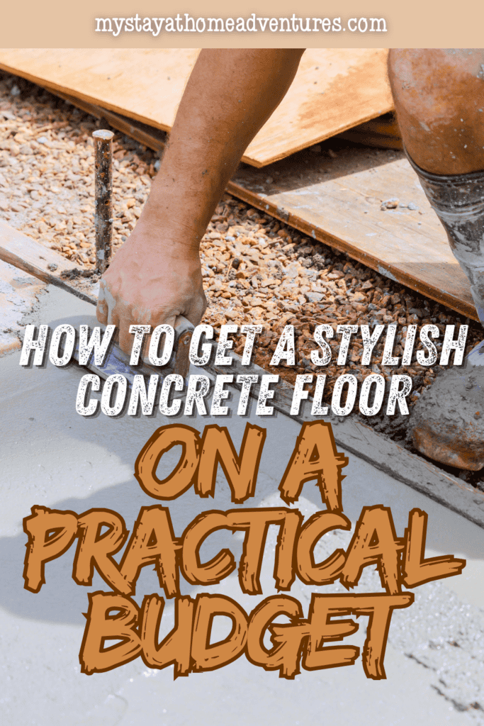 A worker installs and smooths fresh concrete flooring during a home improvement project focused on creating an attractive floor affordably.