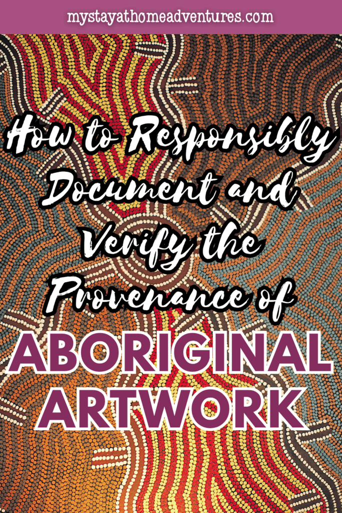 Aboriginal dot artwork featuring intricate circular motifs, curved lines, and traditional earthy colors arranged in detailed repeating patterns.